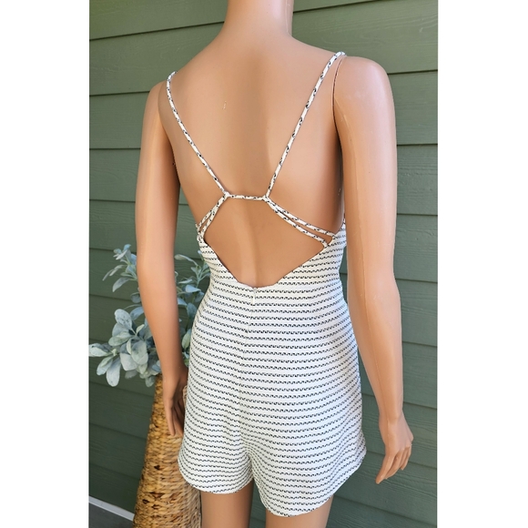 Finders Keepers White Black Stripes Low Cut Straps Romper Jumpsuit - Picture 3 of 8